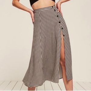Reformation Veronica Gingham Midi Skirt with Slit